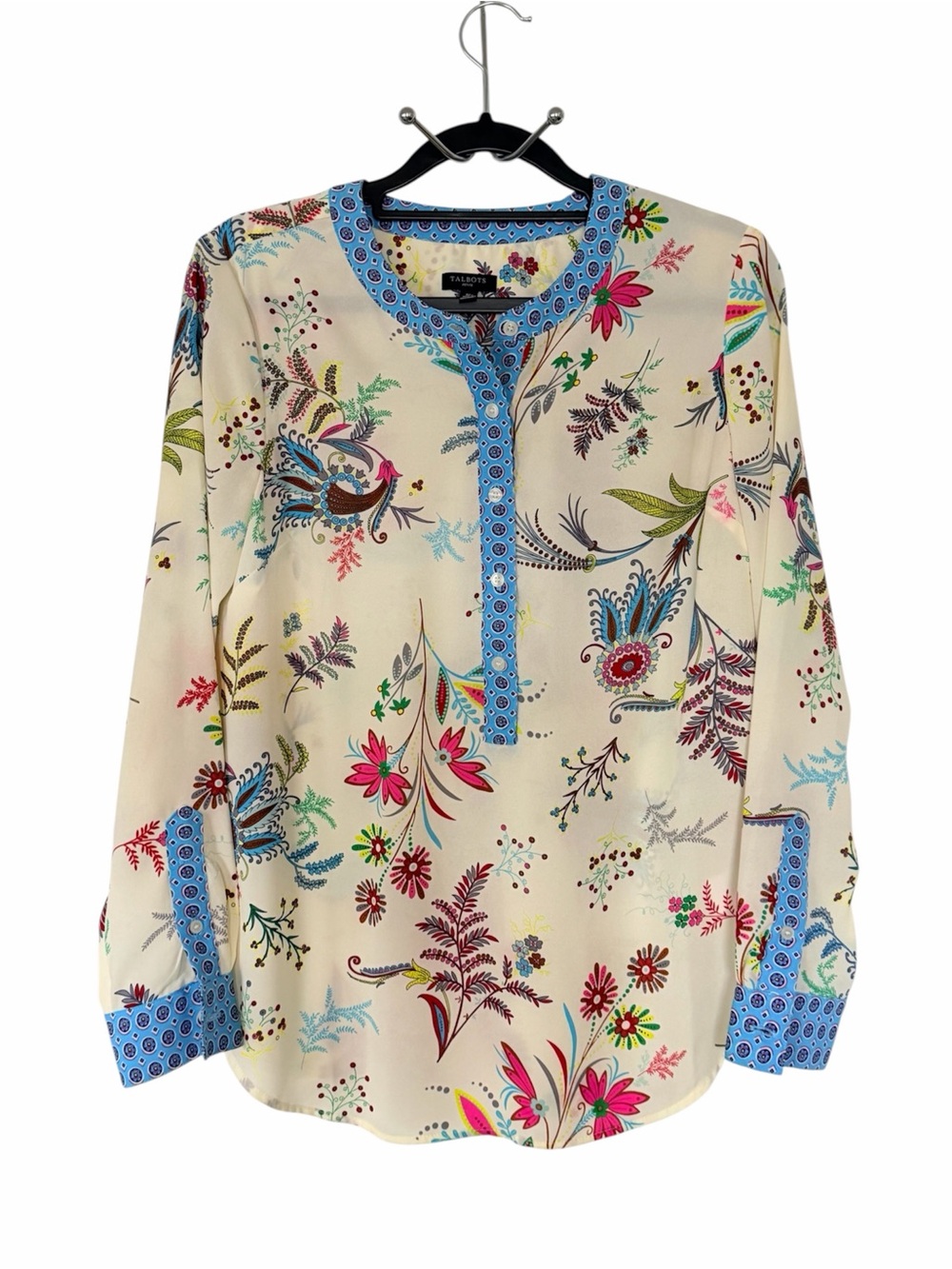 Talbots Cream Floral Tunic with Blue Trim
